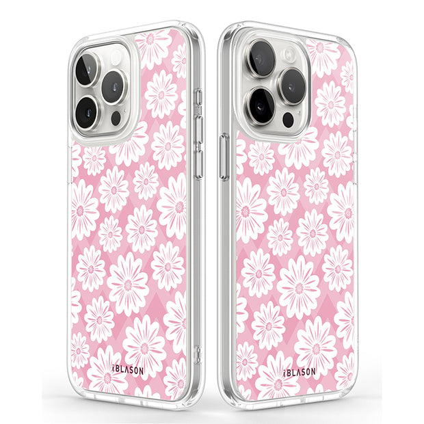 iPhone 13 Pro Max Halo Cute Phone Case - Pink/White Daisies