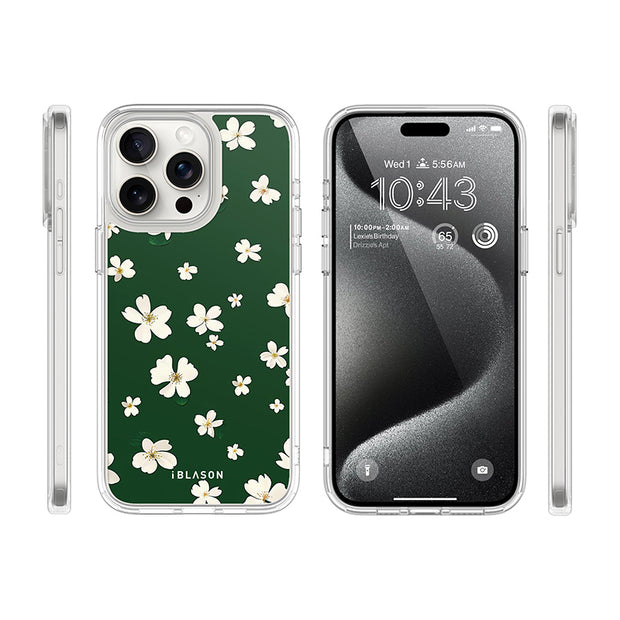 iPhone 15 Pro Max Halo MagSafe Cute Phone Case - Green Daisies
