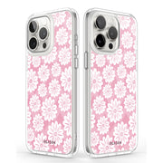 iPhone 14 Pro Max Halo Cute Phone Case - Pink/White Daisies