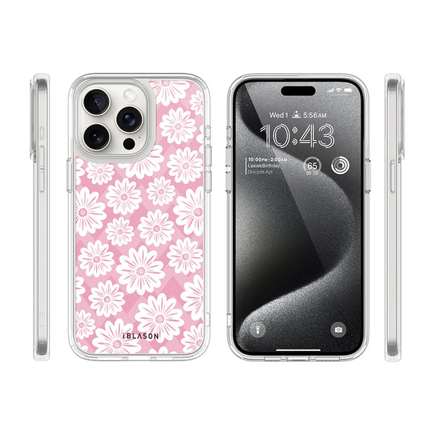iPhone 14 Pro Halo Cute Phone Case - Pink/White Daisies