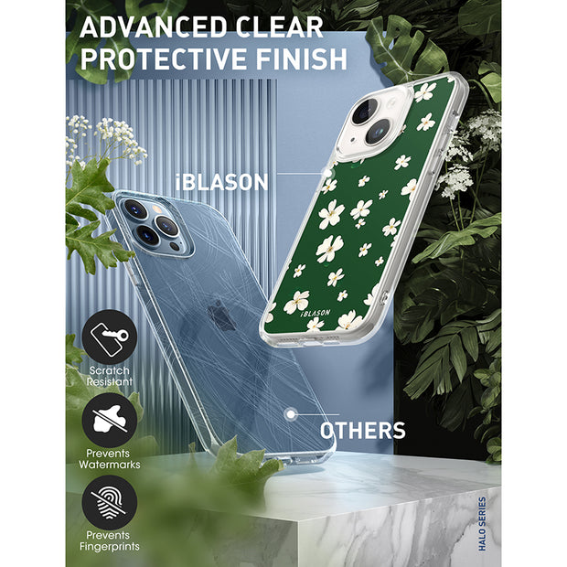 iPhone 14 Halo Cute Phone Case - Green Daisies