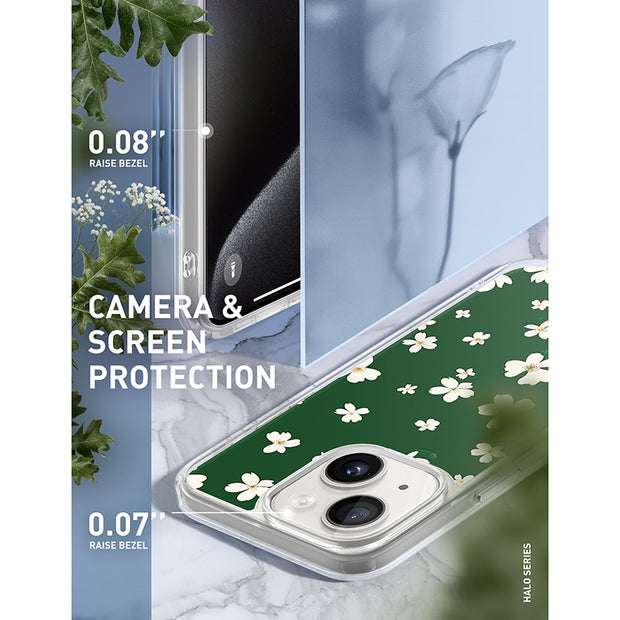 iPhone 15 Plus Halo Cute Phone Case - Green Daisies