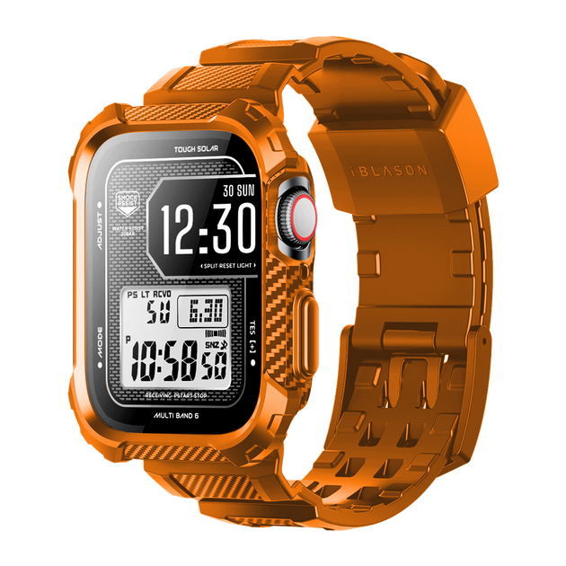 Apple Watch 44mm Armorbox Case with Tempered Glass Screen Protectors Orange
