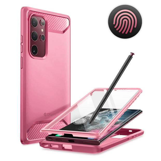 Clayco Samsung Galaxy S22 Ultra Xenon Full-Body Rugged Case with Screen Protector-Pink