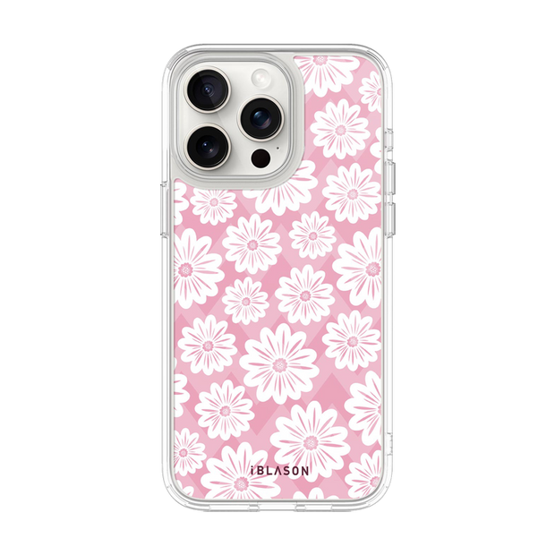 iPhone 13 Pro Halo Cute Phone Case - Pink/White Daisies