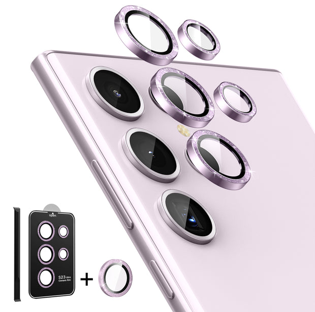 Tempered Glass Camera Lens Protector for Galaxy S23 Ultra-Glitter Purple