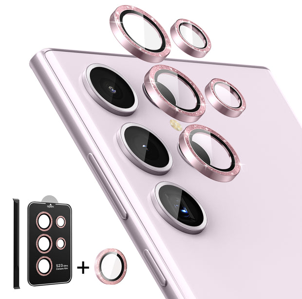 Tempered Glass Camera Lens Protector for Galaxy S23 Ultra-Glitter Pink