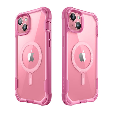 i-Blason AresMag for iPhone 15/14/13 [6.1 inch], MagSafe Compatible Full-Body Shockproof Clear Bumper Case with Built-in Screen Protector (Pink)