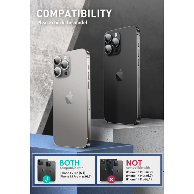 Tempered Glass Camera Lens Protector for iPhone 15 Pro Max-Silver