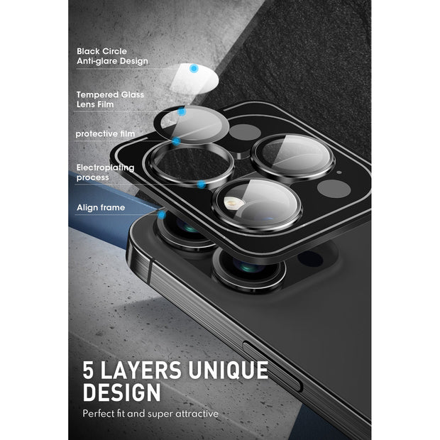 Tempered Glass Camera Lens Protector for iPhone 15 Pro Max-Black
