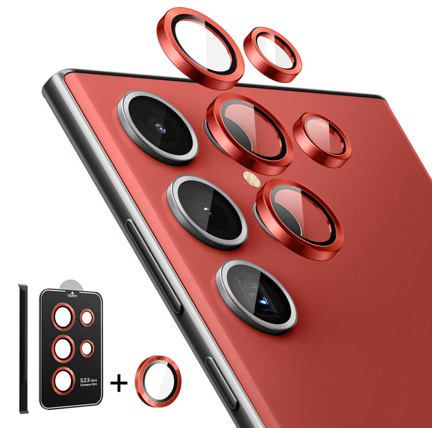 Tempered Glass Camera Lens Protector for Galaxy S23 Ultra-Red