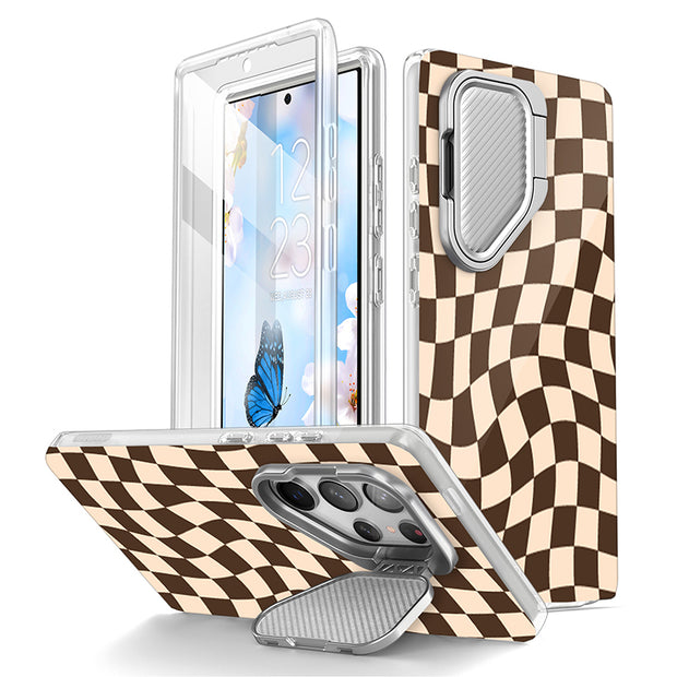 Galaxy S24 Ultra Cosmo Cute Phone Case - Brown Checkers