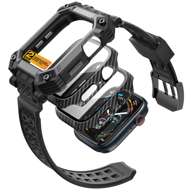 Apple Watch 46mm Armorbox Case with Tempered Glass Screen Protectors  - Black