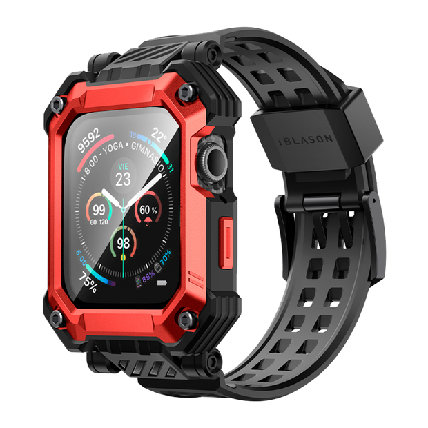 Apple Watch 46mm Armorbox Case with Tempered Glass Screen Protectors  - Metallic Red