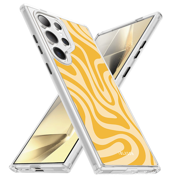 Galaxy S24 Ultra Halo MagSafe Cute Phone Case - Yellow Retro Swirl