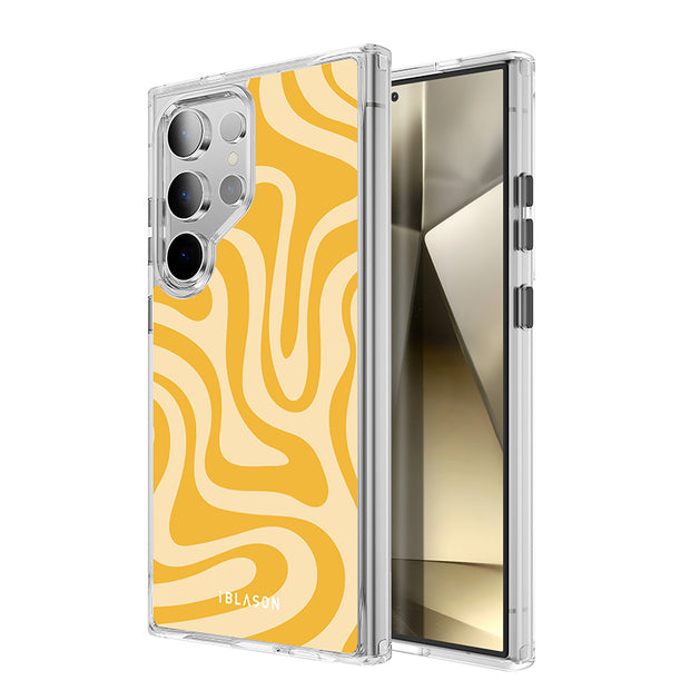 Galaxy S24 Ultra Halo MagSafe Cute Phone Case - Yellow Retro Swirl