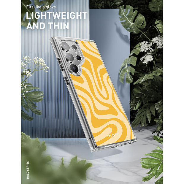 Galaxy S24 Ultra Halo MagSafe Cute Phone Case - Yellow Retro Swirl