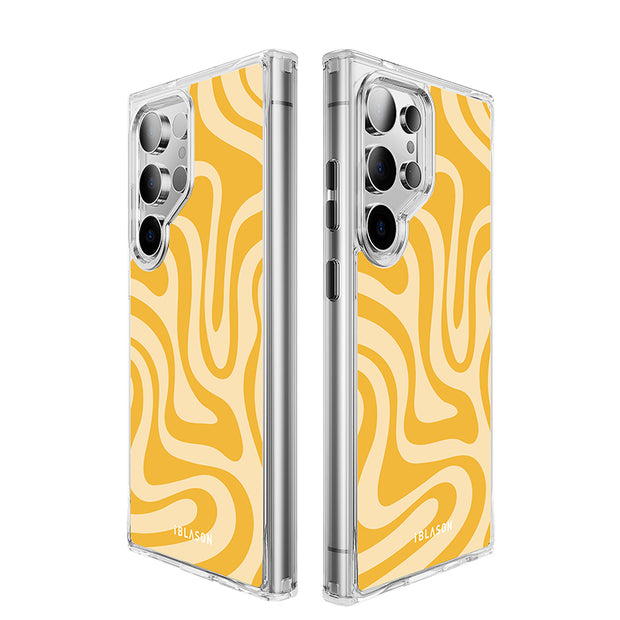 Galaxy S24 Ultra Halo MagSafe Cute Phone Case - Yellow Retro Swirl