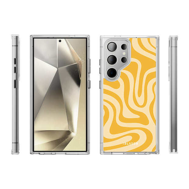 Galaxy S24 Ultra Halo MagSafe Cute Phone Case - Yellow Retro Swirl
