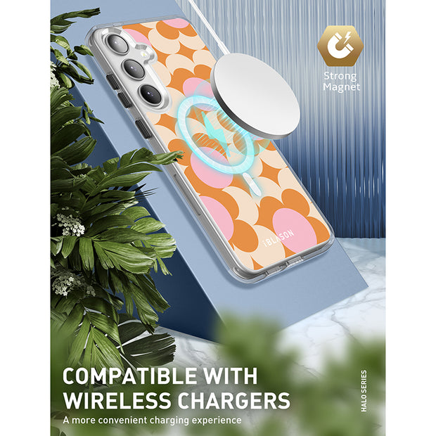 Galaxy S23 Halo MagSafe Cute Phone Case - Orange Retro Geometric
