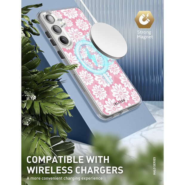 Galaxy S23 Halo MagSafe Cute Phone Case - Pink/White Daisies