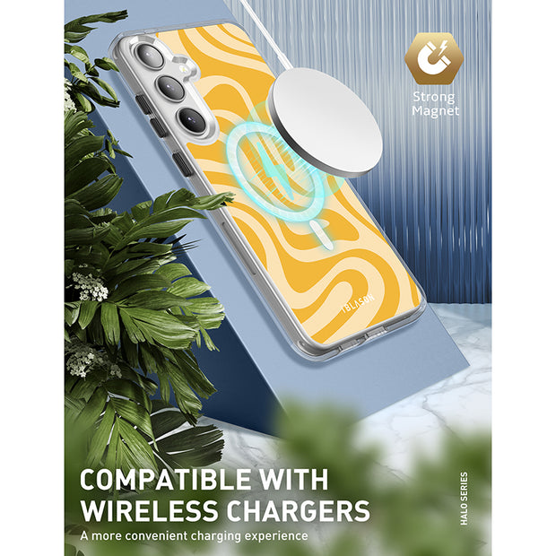 Galaxy S23 Halo MagSafe Cute Phone Case - Yellow Retro Swirl
