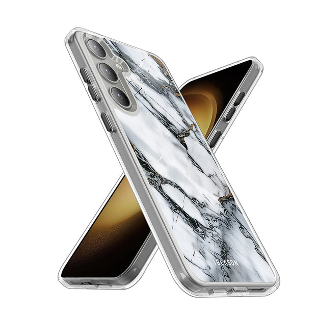Galaxy S24 Halo MagSafe Cute Phone Case - White Marble