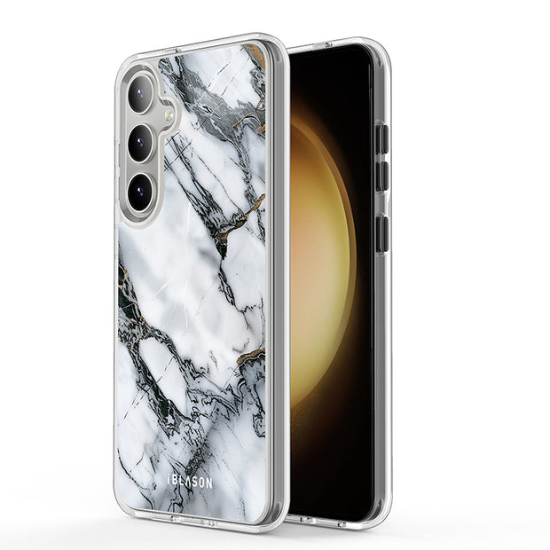 Galaxy S24 Halo MagSafe Cute Phone Case - White Marble