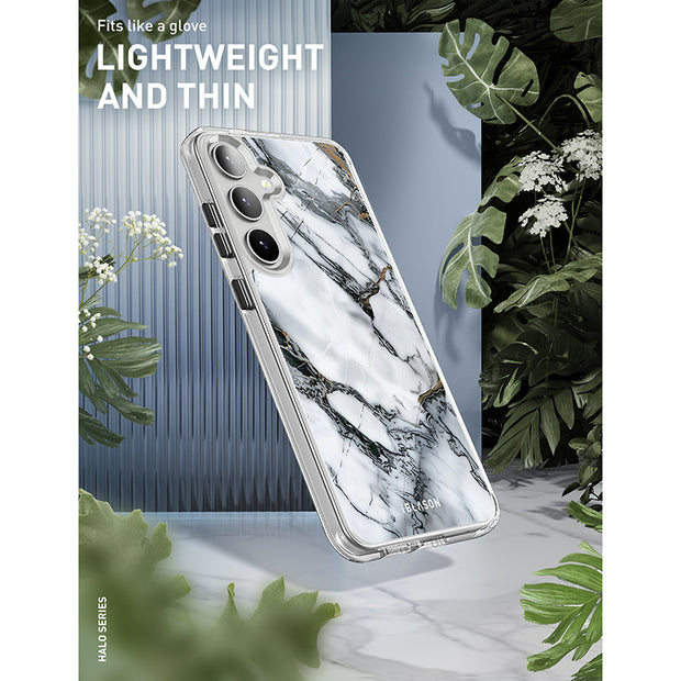 Galaxy S24 Halo MagSafe Cute Phone Case - White Marble