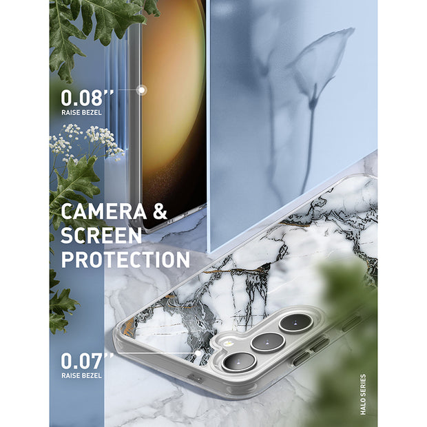 Galaxy S24 Halo MagSafe Cute Phone Case - White Marble