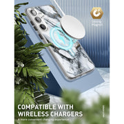 Galaxy S24 Halo MagSafe Cute Phone Case - White Marble