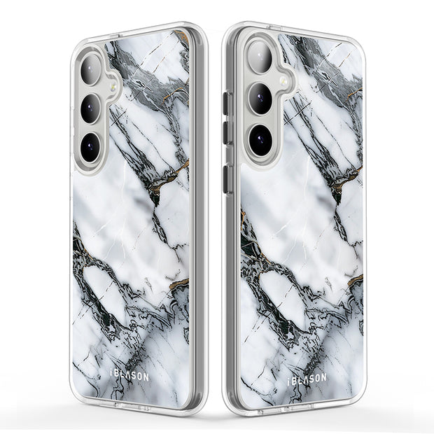 Galaxy S24 Halo MagSafe Cute Phone Case - White Marble