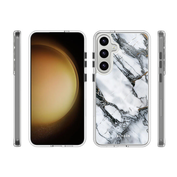 Galaxy S24 Halo MagSafe Cute Phone Case - White Marble