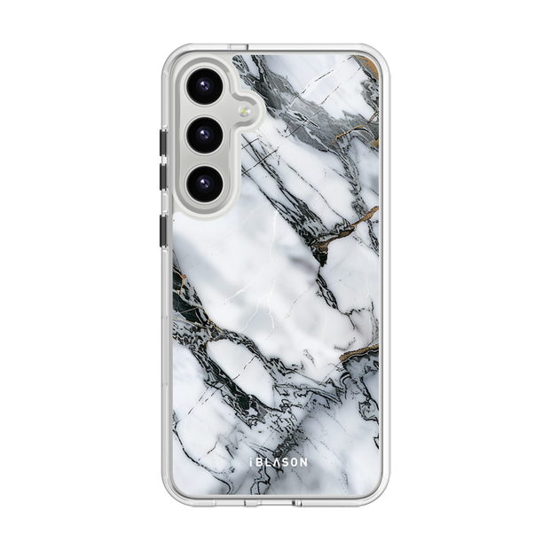 Galaxy S24 Halo MagSafe Cute Phone Case - White Marble