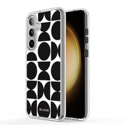 Galaxy S24 Halo MagSafe Cute Phone Case - Black Retro Geometric