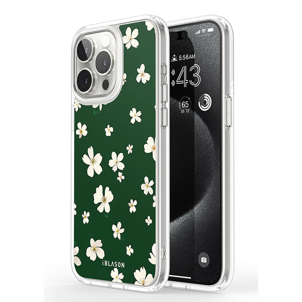 iPhone 14 Pro Halo MagSafe Cute Phone Case - Green Daisies