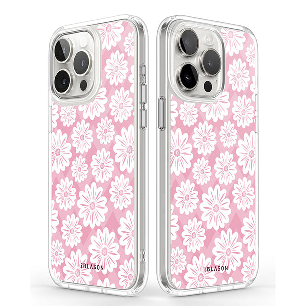 iPhone 15 Pro Max Halo MagSafe Cute Phone Case - Pink/White Daisies