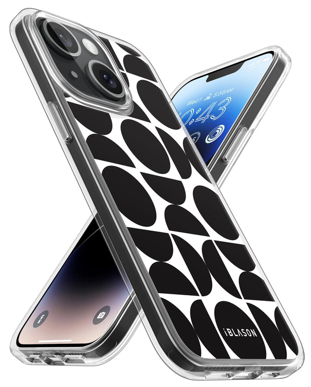 iPhone 14 Halo MagSafe Cute Phone Case - Black Retro Geometric