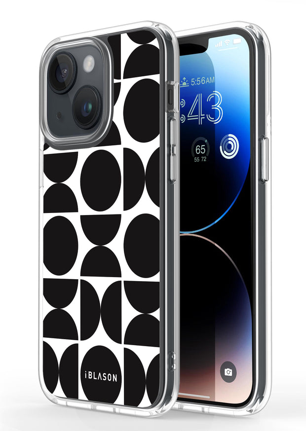 iPhone 14 Halo MagSafe Cute Phone Case - Black Retro Geometric