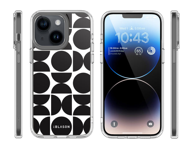 iPhone 14 Halo MagSafe Cute Phone Case - Black Retro Geometric