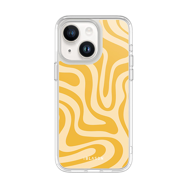 iPhone 14 Halo MagSafe Cute Phone Case - Yellow Retro Swirl
