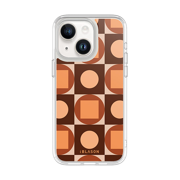 iPhone 14 Plus Halo MagSafe Cute Phone Case - Brown Retro Geometric