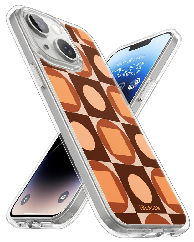 iPhone 14 Plus Halo MagSafe Cute Phone Case - Brown Retro Geometric