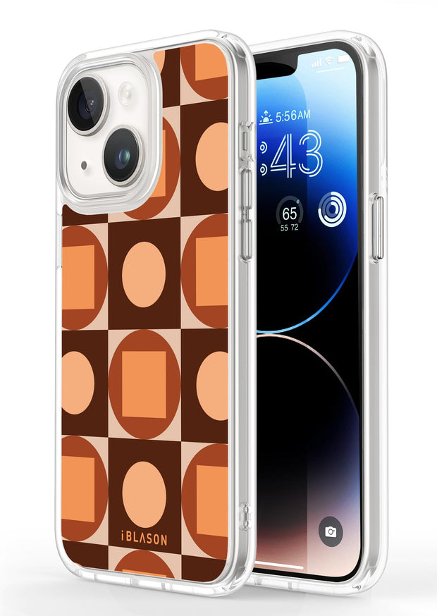 iPhone 14 Plus Halo MagSafe Cute Phone Case - Brown Retro Geometric