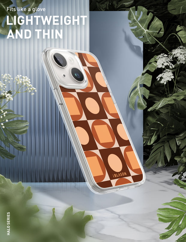 iPhone 14 Plus Halo MagSafe Cute Phone Case - Brown Retro Geometric