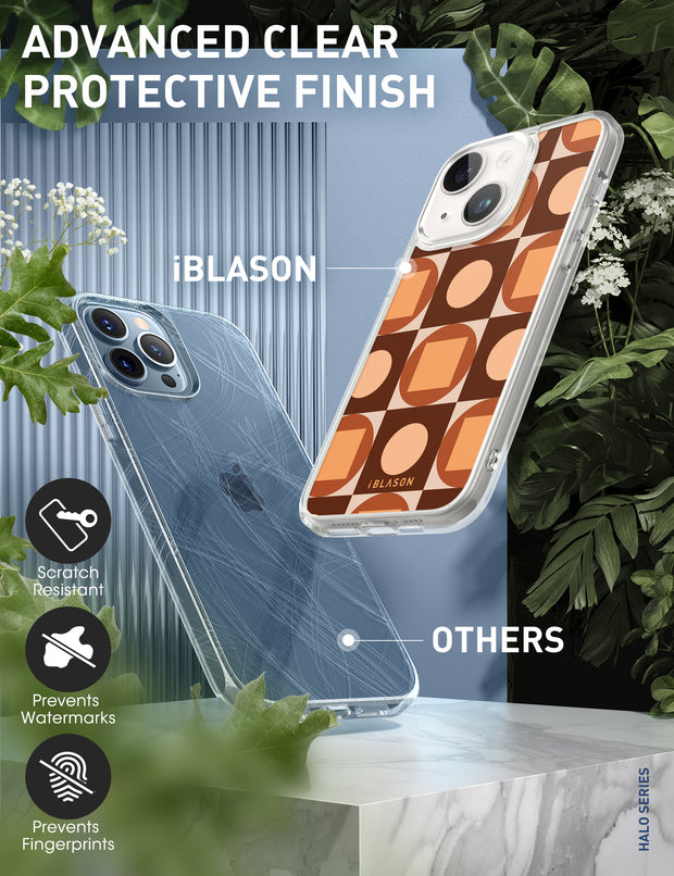 iPhone 14 Plus Halo MagSafe Cute Phone Case - Brown Retro Geometric