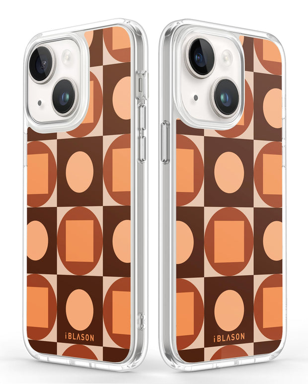 iPhone 14 Plus Halo MagSafe Cute Phone Case - Brown Retro Geometric