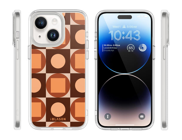 iPhone 14 Plus Halo MagSafe Cute Phone Case - Brown Retro Geometric