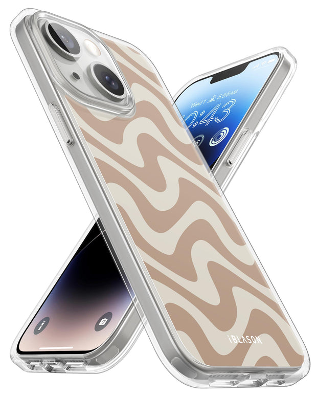 iPhone 14 Plus Halo MagSafe Cute Phone Case - Brown Retro Swirl