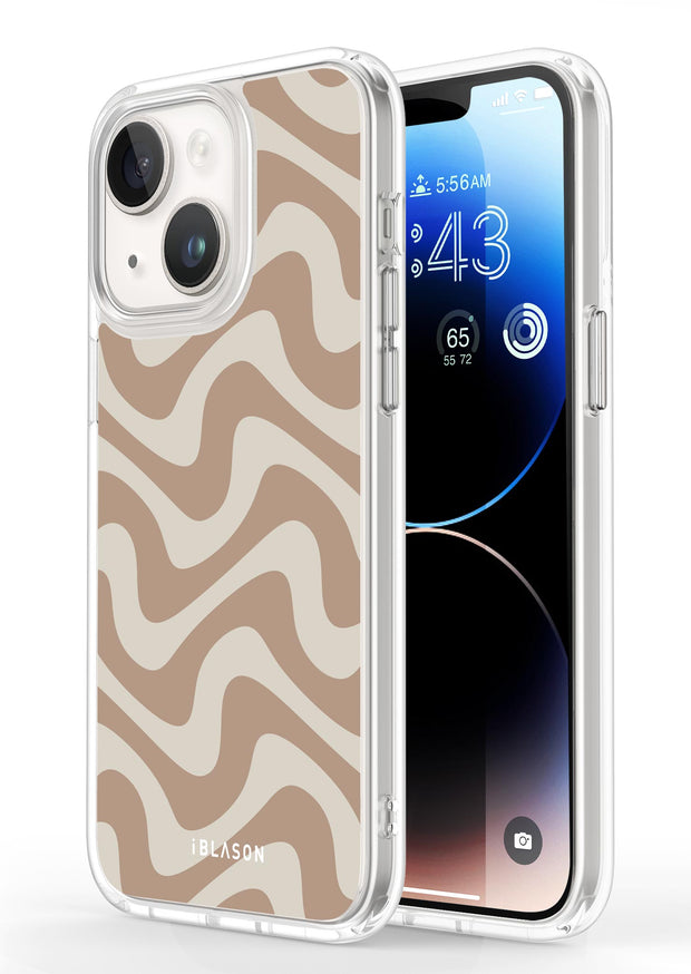 iPhone 14 Plus Halo MagSafe Cute Phone Case - Brown Retro Swirl
